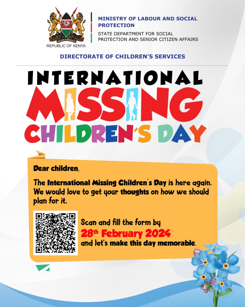 Banner on Call for sharing of thoughts from children for International Missing Children's Day Poster